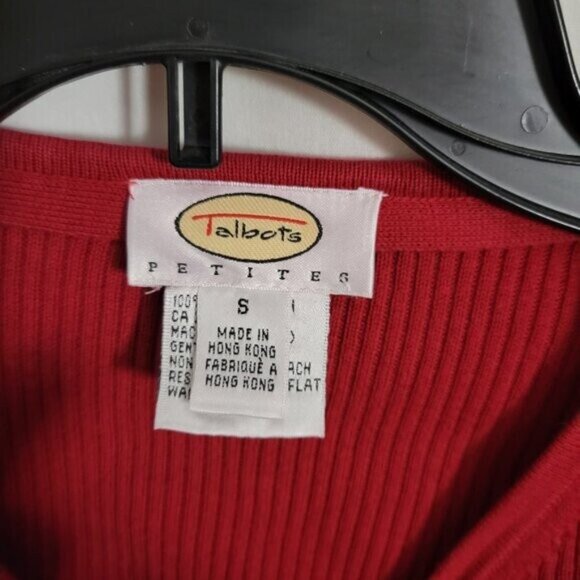 Talbots Petites Small Red Sweater Button Up Cardigan w/pockets V-neck knit EUC - Picture 7 of 7
